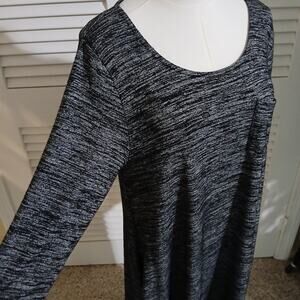 Nina Leonard Large Long-sleeved pockets heather grey A line dress high quality